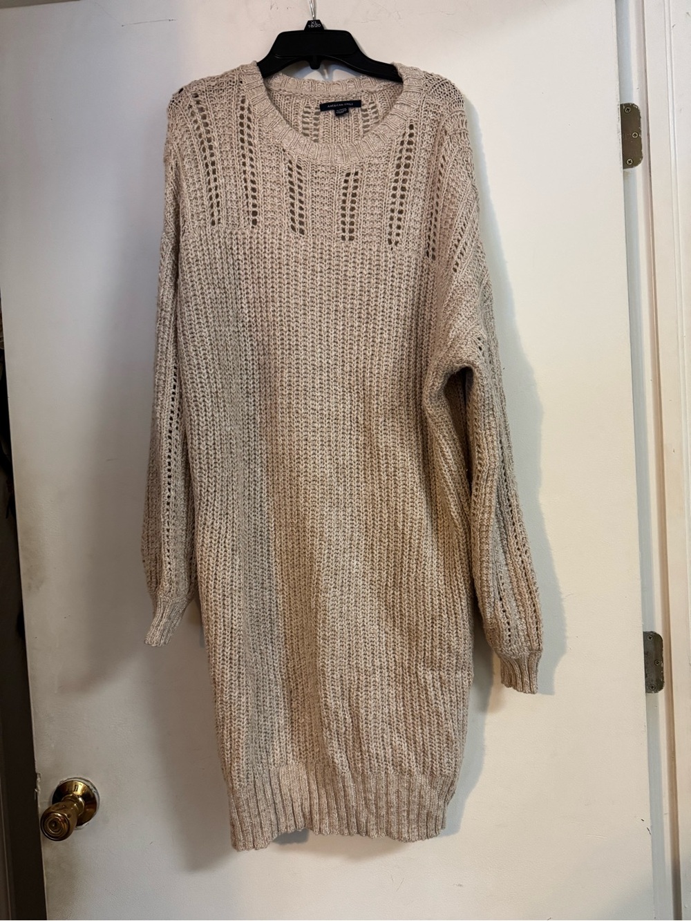 American Eagle Outfitters Cream Open-Knit Crewneck Sweater Dress